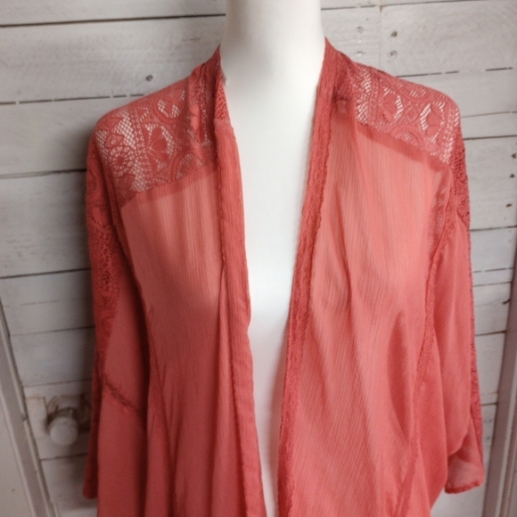 Maurices 2X/3X Coral Orange Open Front Kimono Cardigan Cover Up Coastal - Picture 2 of 12